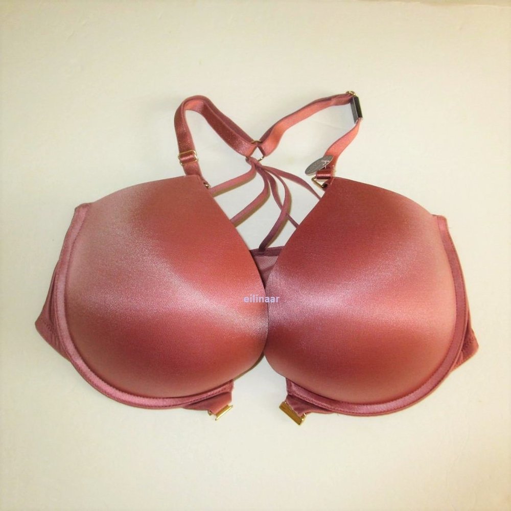 VICTORIA'S SECRET Bombshell Bra +2 Cup Push Up 38C Strappy Back Front Close Rose - Picture 6 of 7